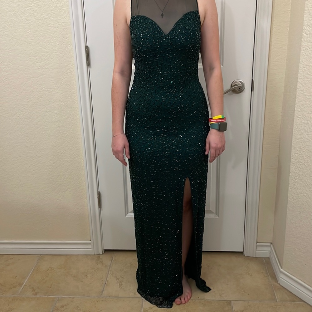 Green beaded formal.